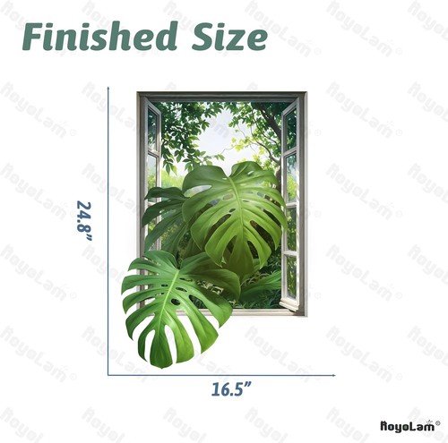 3D Monstera Leaves Fake Window Wall Stickers for Living Room Green - Picture 5 of 6