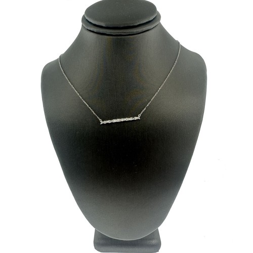 18k White Gold Diamond Bar Pendant Necklace 0.42 CTW - Picture 3 of 6