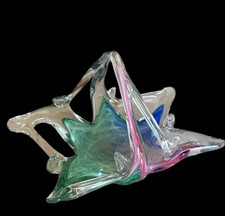 MURANO Style Art Glass Stretch Seacolors Basket Bowl Candy Dish Trinket Dish