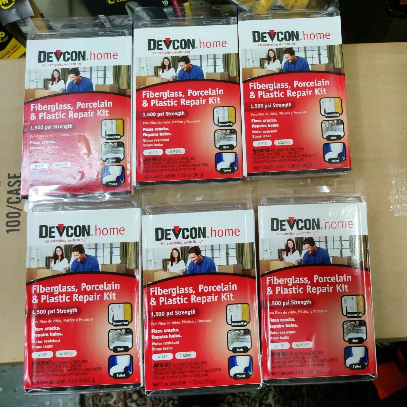 6 Packs DEVCON Bath Tub Shower Epoxy Fiberglass Repair Kit White