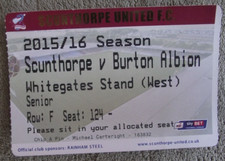 2015-16 Scunthorpe United v Burton Albion - League One - Used Ticket stub