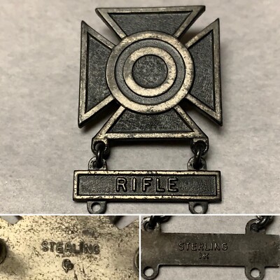 WWII US ARMY STERLING SILVER RIFLE MARKSMAN BADGE PIN MEDAL US