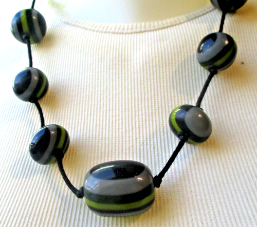 Collier Vintage Années 70 - 5 Rangs Perles Résine Et Bois - Pièce Unique Imposante