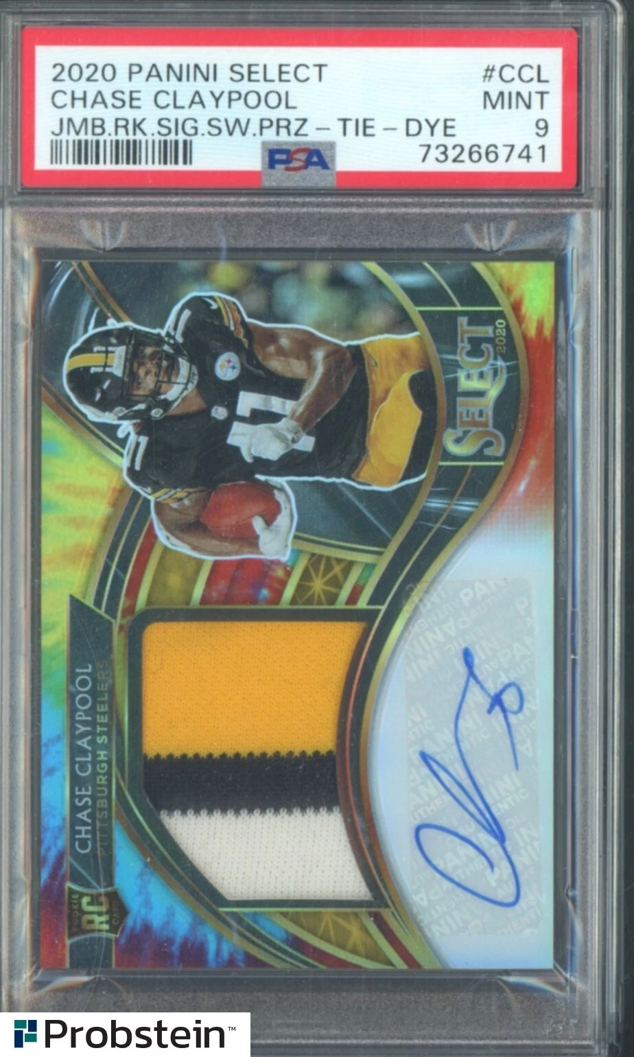 Chase Claypool Panini Select Jumbo Rookie Signature Swatch Prizm #CCL Tie-Dye