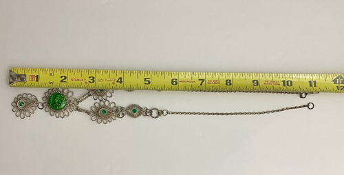 Antique Silesia Iron Wirework Necklace Green Czech Glass Selesian 12” Bohemian - Picture 11 of 12