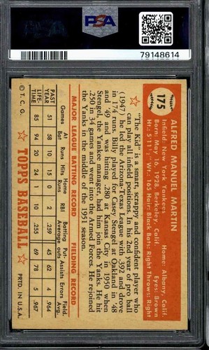 1952 Topps #175 Billy Martin - PSA 5 (Very High End) Centered - Picture 2 of 2