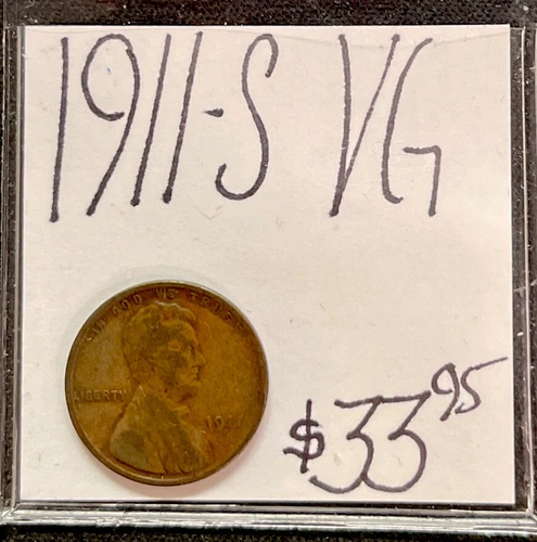 1911 S Lincoln Wheat  Cent Penny (VG) Very Good Condition ENN Coin & Cards