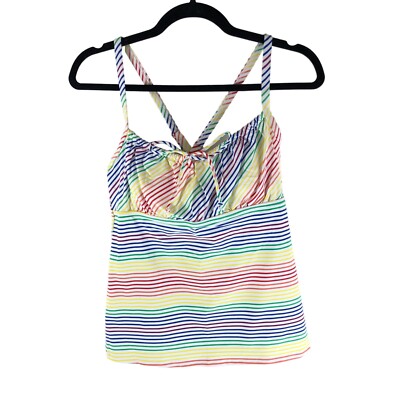 Lands End Chlorine Resist Tie Front Underwire Tankini Adjustable White Rainbow 6
