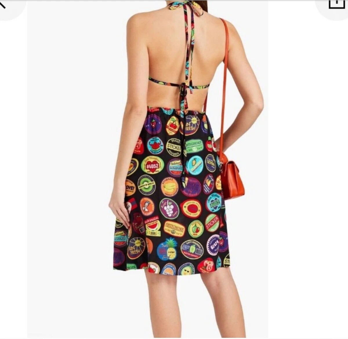 Abito posteriore cravatta Love Moschino supporto frutta misto seta nera 6