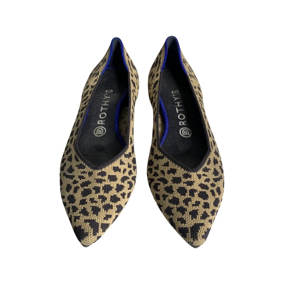Rothy s Retired Knit Leopard Print Pointed Toe Flats Women s Shoes Size 9.5