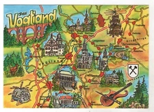 2014 MAP Vogtland region German lands Attractions Roads Postcard Old