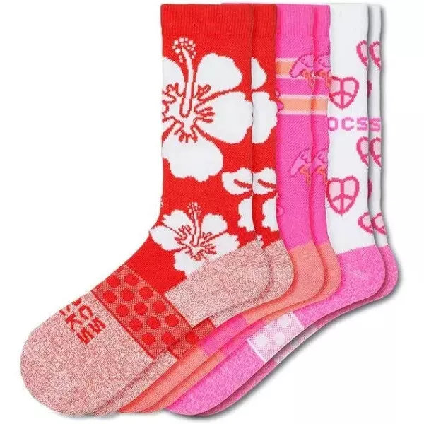 Crocs Crew Socks Women s Shoe Size 5 7.5 Pink Flamingo Peace Floral L18 MP