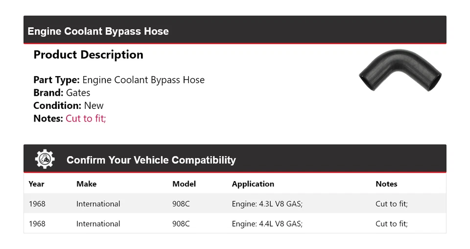Puertas de manguera de derivación de refrigerante de motor International 908C 1968 Foto 2 de 4