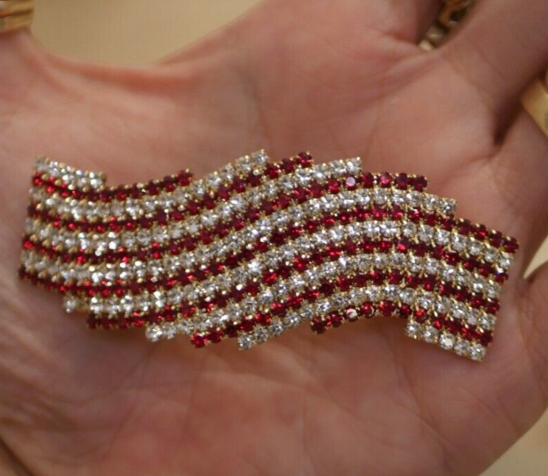 NEW GOLD RUBY RED CLEAR RHINESTONES WAVE BARRETT HAIR CLIP  display picture 1