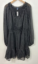 NEW Old Navy Dress Womens 2X Black Silver Long Sleeve Smocked Tiered Sheer Lined
