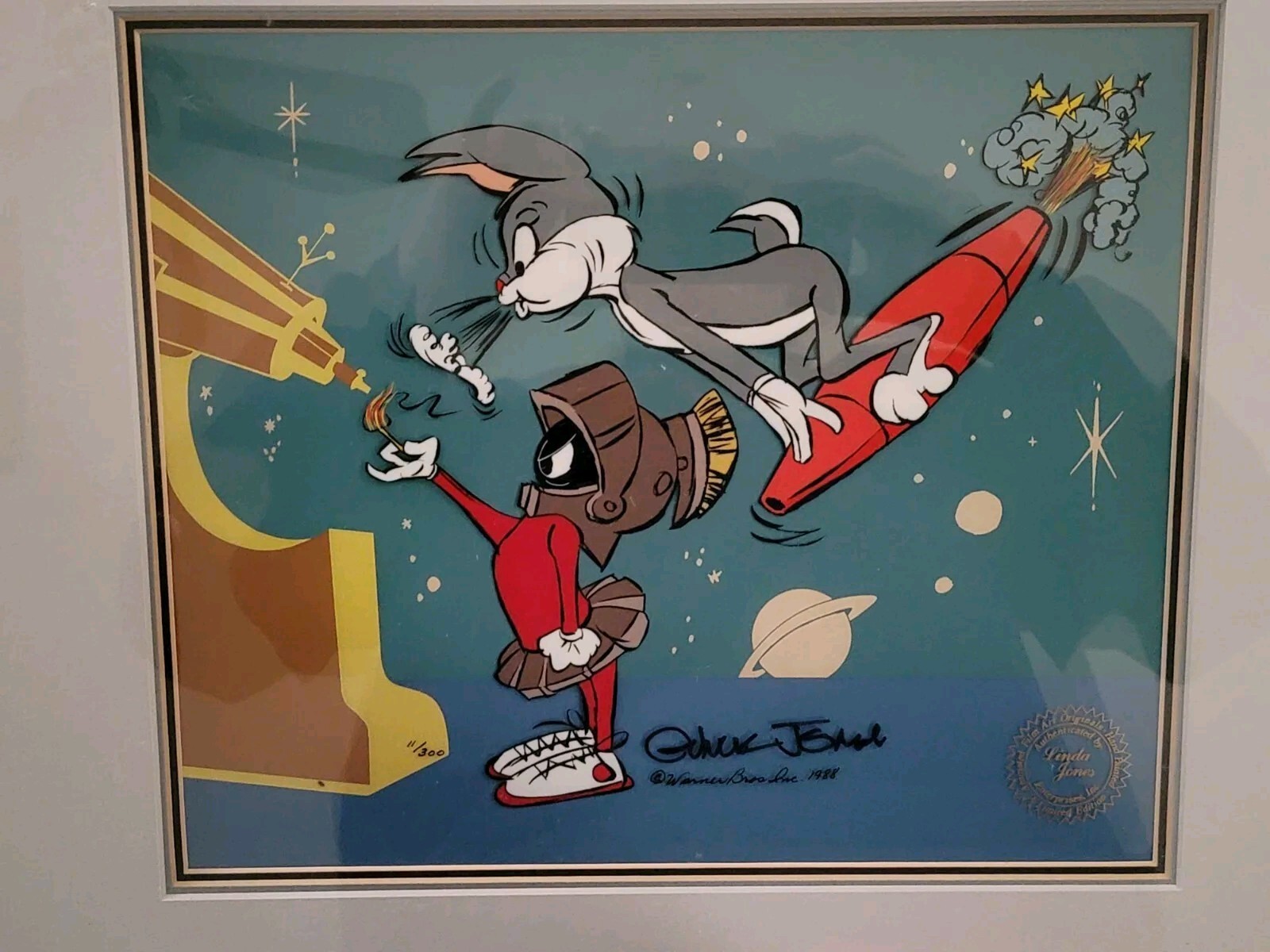 Original Bugs Bunny Marvin The Martian Warner Bros Cel Framed 1988