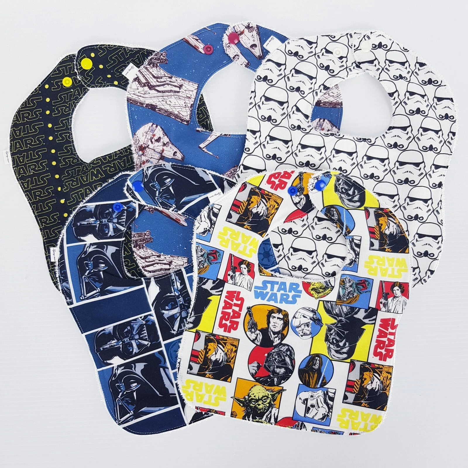Baby Bibs Mixed Multi-Colour Star Wars Prints 5 x Pack 100% Cotton Handmade New
Opens in a new windo