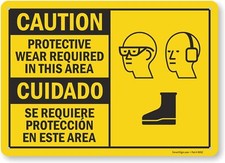 SmartSign "Caution - Protective Wear Required, In 10" x 14", Black on Yellow