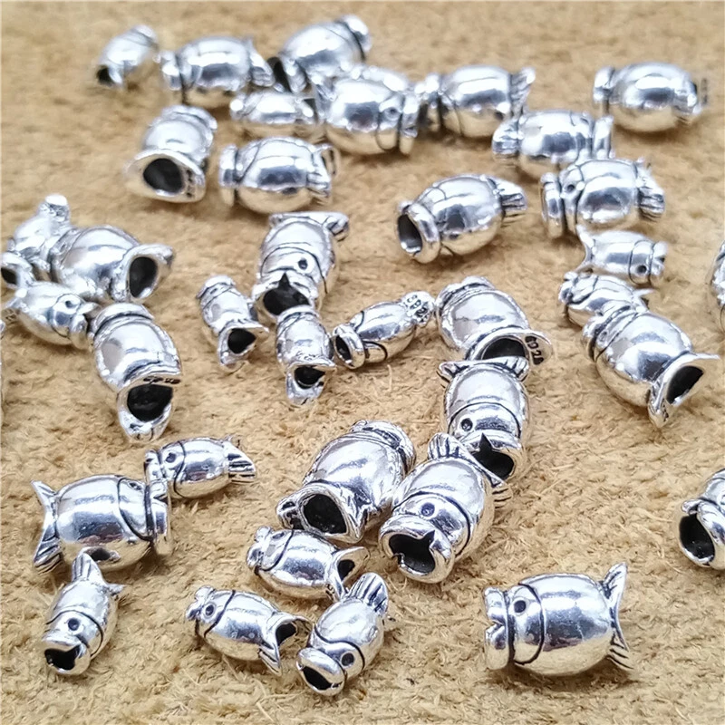 2 Sterling Silver Small Open Mouth Fish Beads 925 Silver Sea Spacer for  Bracelet