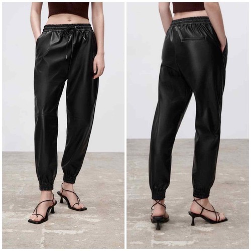 Zara Faux Leather Joggers Black Large 
