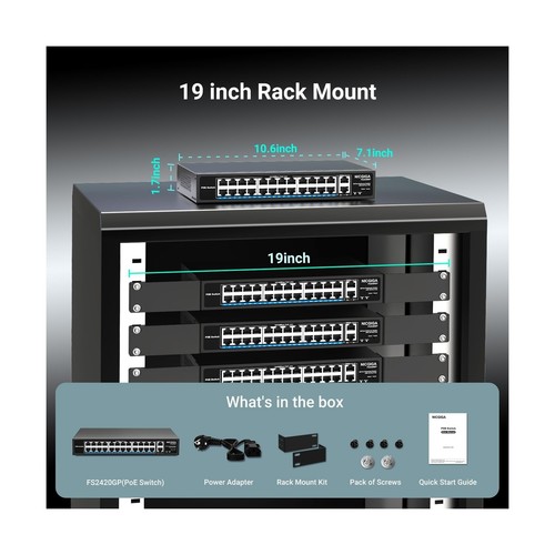 24 Port PoE Switch Unmanaged, 24 Port PoE+@400W, 2 Gigabit Uplink Ports, NICG... - Picture 7 of 7