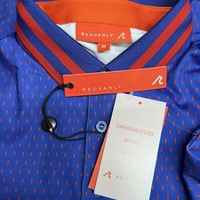 Redvanly NEW WITH TAGS Men's M "Carver" Golf S/S Geoemtric Polo Olympic Blue/Red