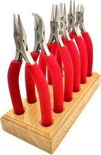 6PC Jewelry Making Plier Set Beading Wrapping Hobby Craft with Wooden Base