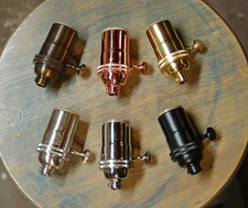 Solid Brass Light Socket, 3-Way Turn Knob, 6 Finishes, Vintage Lamp Pendants etc