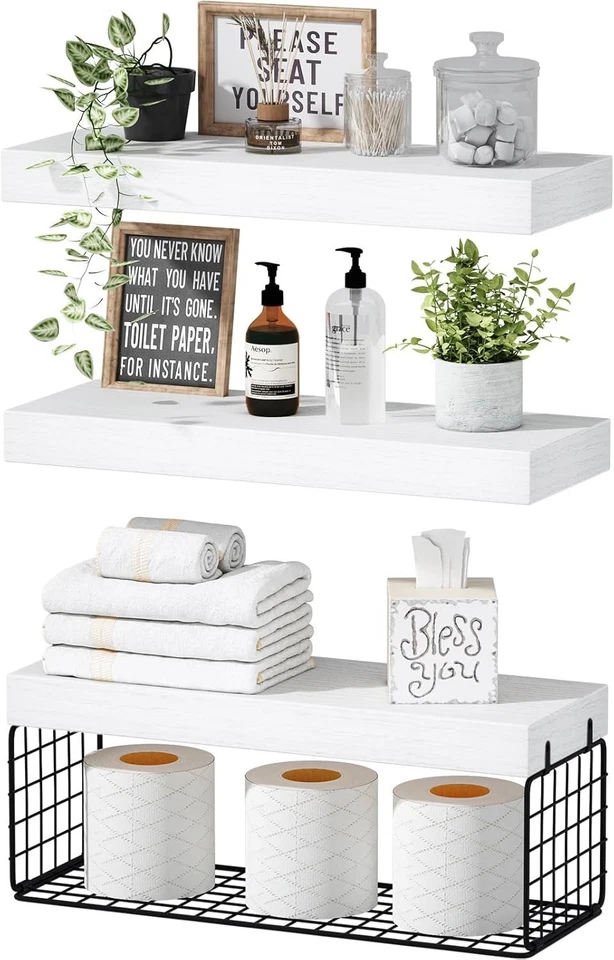 Small Floating Farmhouse Shelves - Bathroom Storage Set of 3 - Image 3 of 4