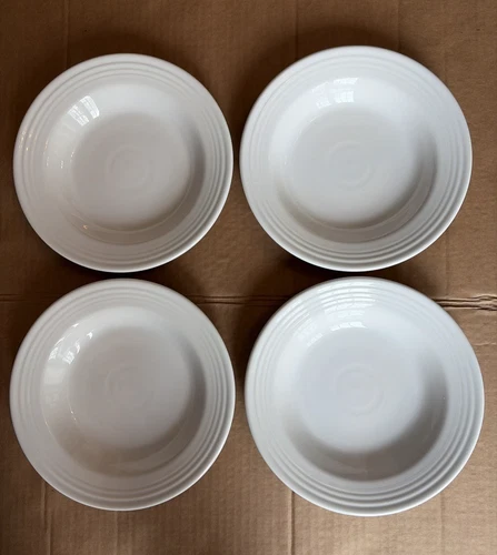 Set Of 7 Homer Laughlin Fiesta White Rimmed Soup Pasta Bowls 9" - Lead Free