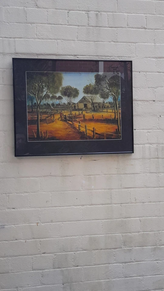 Impresión Kevin Charles "PRO" HART 1983 ''Shering Shed Man with Dog' enmarcada Foto 2 de 4