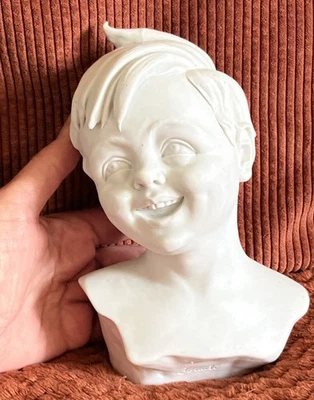ancienne vintage art nouveau déco sculpture statue biscuit buste putti signé ? - Photo 1/4