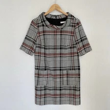 TRINA TURK Size 10 Maleko Red White Black Houndstooth Plaid Shift Mini Dress