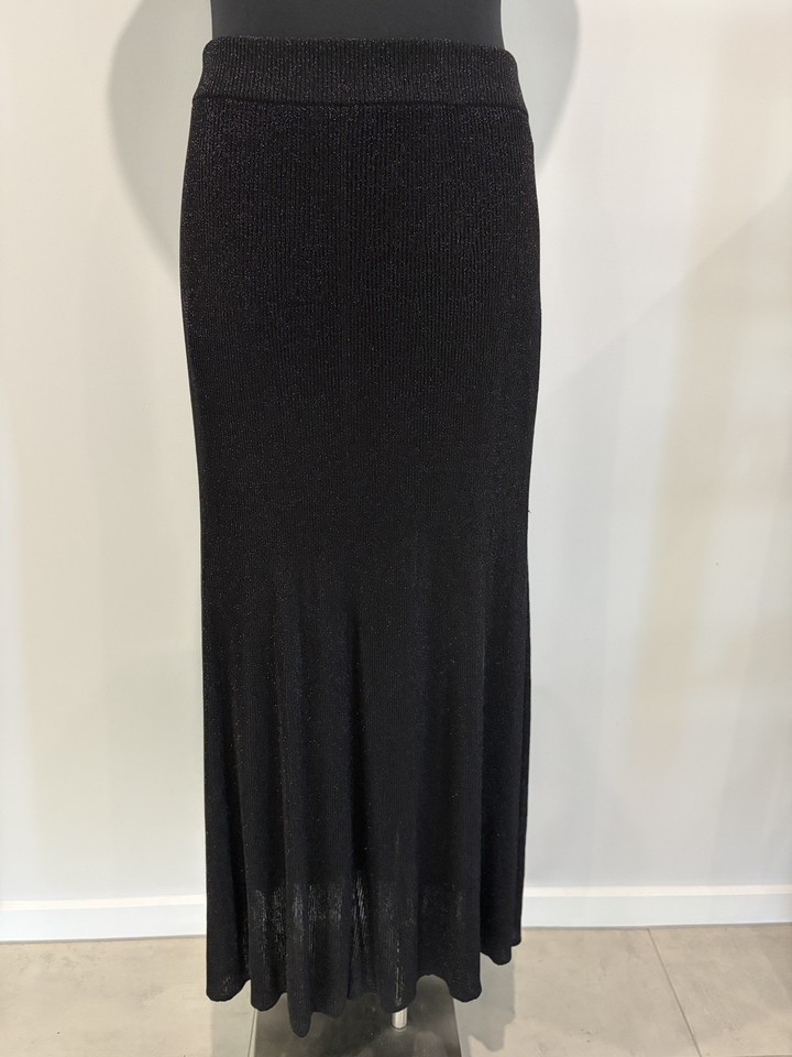 COS Column Midi Skirt Long Black Silver Shimmer Elastic Waist Stretch Size L 