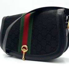 Gucci Shoulder Bag Crossbody GG Canvas Leather Black Women Sherry Line Authentic