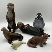 LOT Of 6 Animal Figurines Sea Otter Lion Seal Pup Penguin Starfish SAFARI LTD
