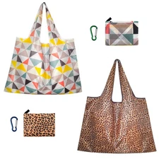 Reusable Grocery Bags Foldable with Carabiner, 2Pack Durable Tote Holds 50LBS...