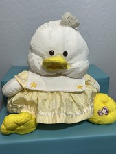 Vintage Fisher Price Puffalump Plush Duck Yellow White Dress Stars Nylon Stuffed
