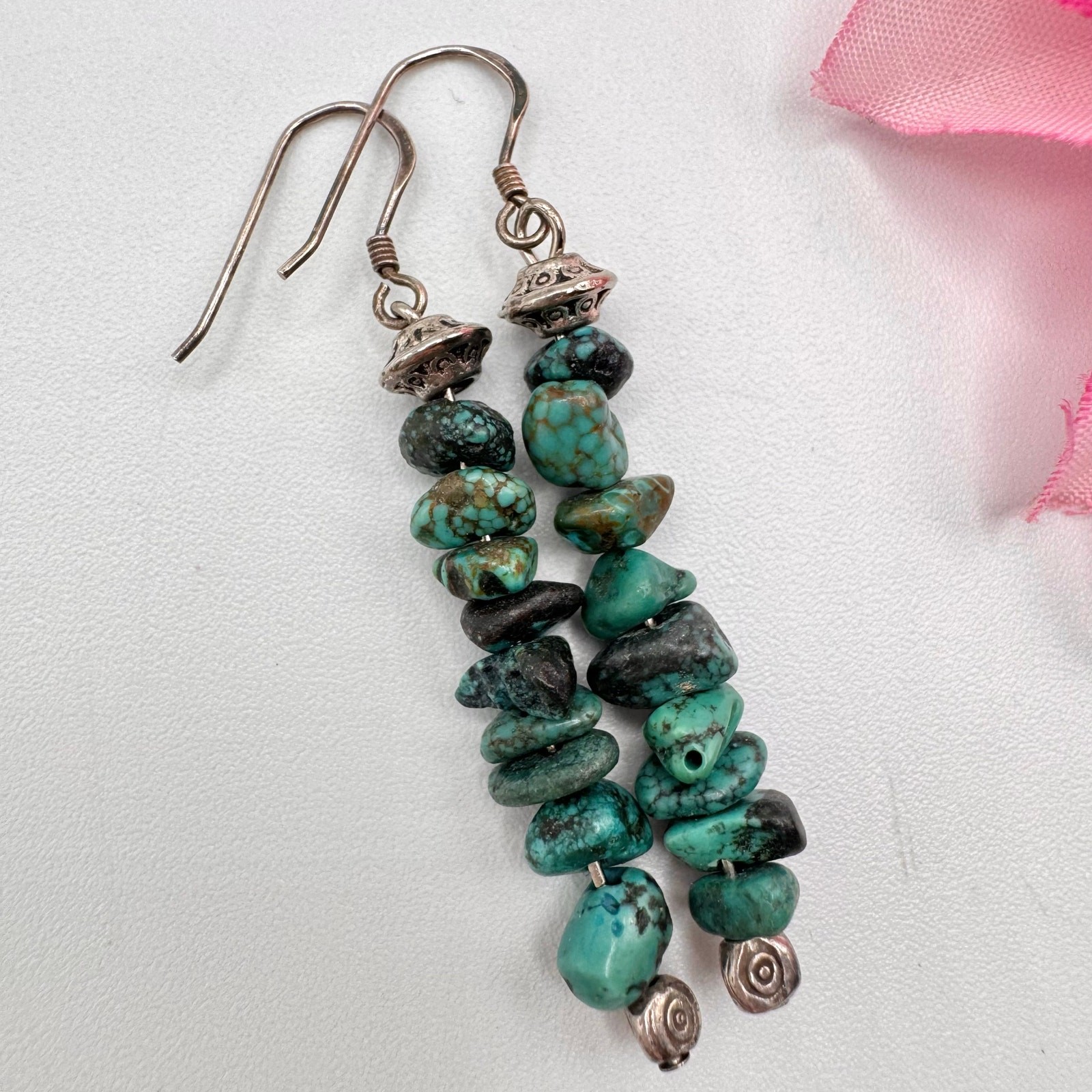 Turquoise Chip Linear Dangle Earrings Southwester… - image 4