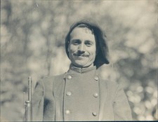 1920 Photo French Soldier Army Military Blue Devil Uniform Hat Vintage Press