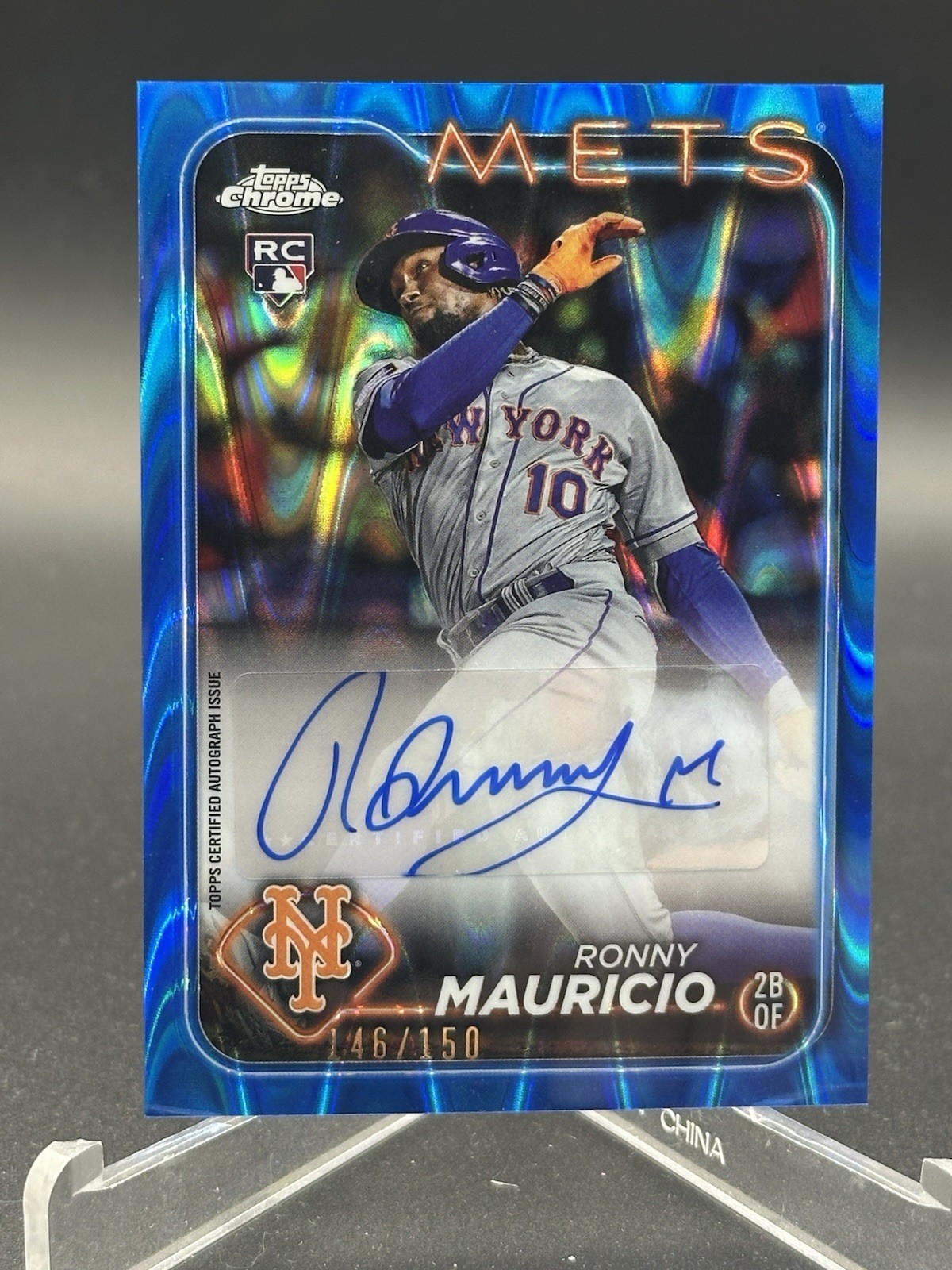 Ronny Mauricio 2024 Topps Chrome Update Blue Raywave Auto /150 RC Mets DDR7