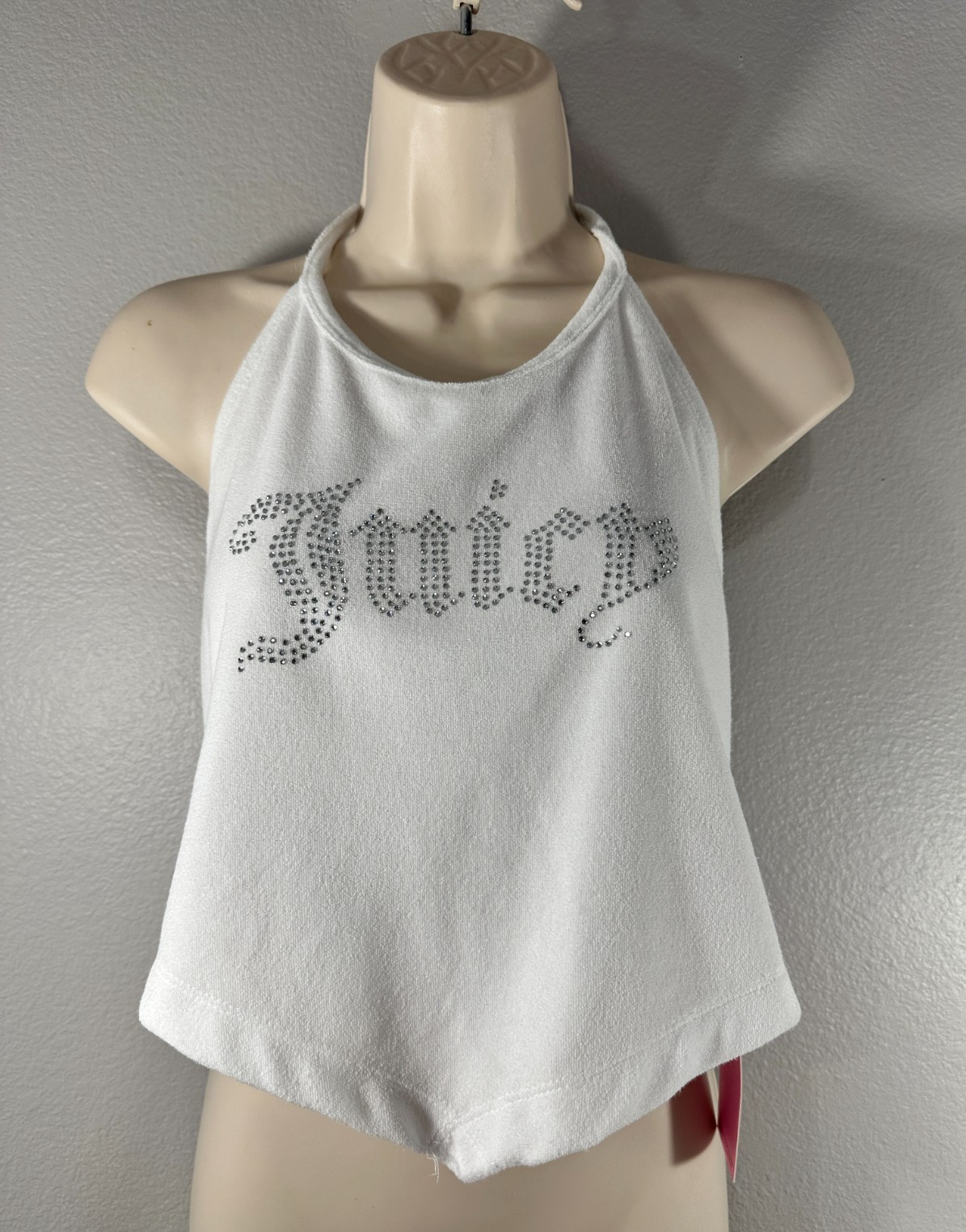 Juicy Couture Forever 21 White Halter Top Crop Rhinestone Terry Cloth XL NWT BR