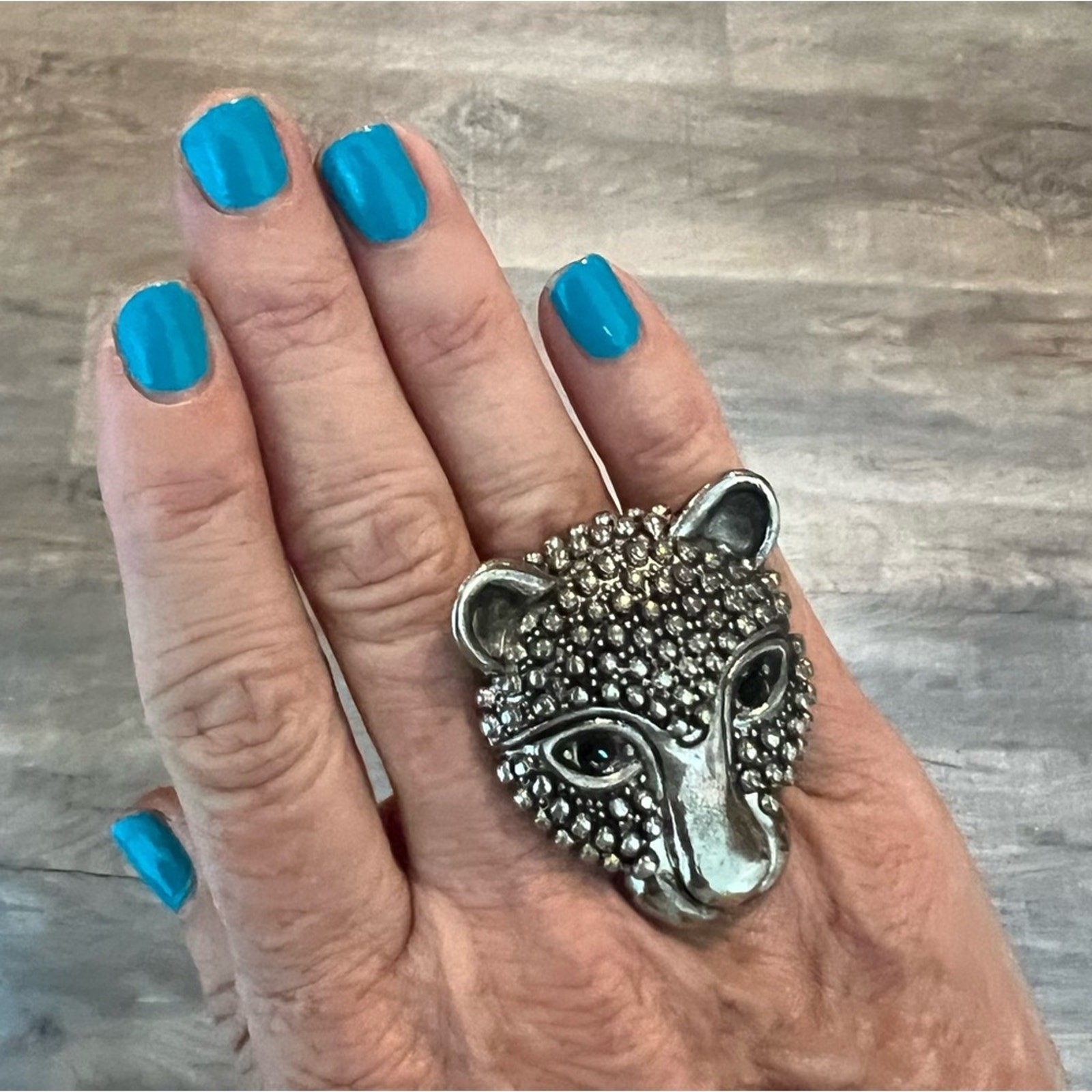 Silver Leopard Panther Statement Ring adjustable … - image 3