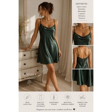 Y2K Emerald Green Satin Slip Dress Fairy Chemise Nightgown L Sophia by Delicates