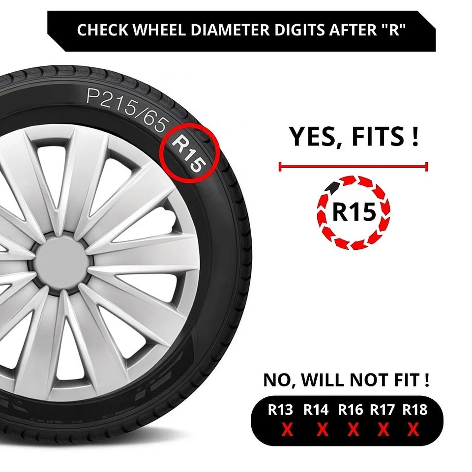 NUEVO 15" Tapacubos Juego de 4 Piezas para Cubierta de Rueda Completa Protector Plateado Se Adapta a Isuzu Foto 3 de 4