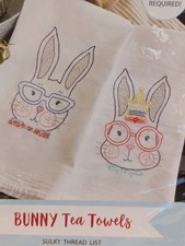NEW ADORNit Embroidery Kit Bunny Tea Towels Instructions  2 Towels