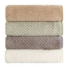 4-Piece Solid Bath Towel Set, Beige Green Gray White, Adults Bathroom