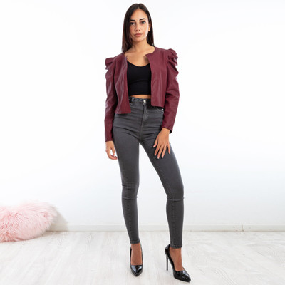 Short Women's Jacket Bolero Faux Leather Puff Sleeves Elegant TOOCOOL VI-3010