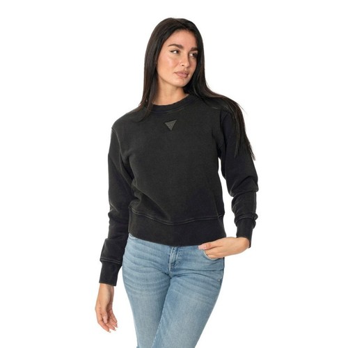 Sweat Guess Femme Noir Cropped Manches Longues – Taille L, Logo, Occasion Très Bon État