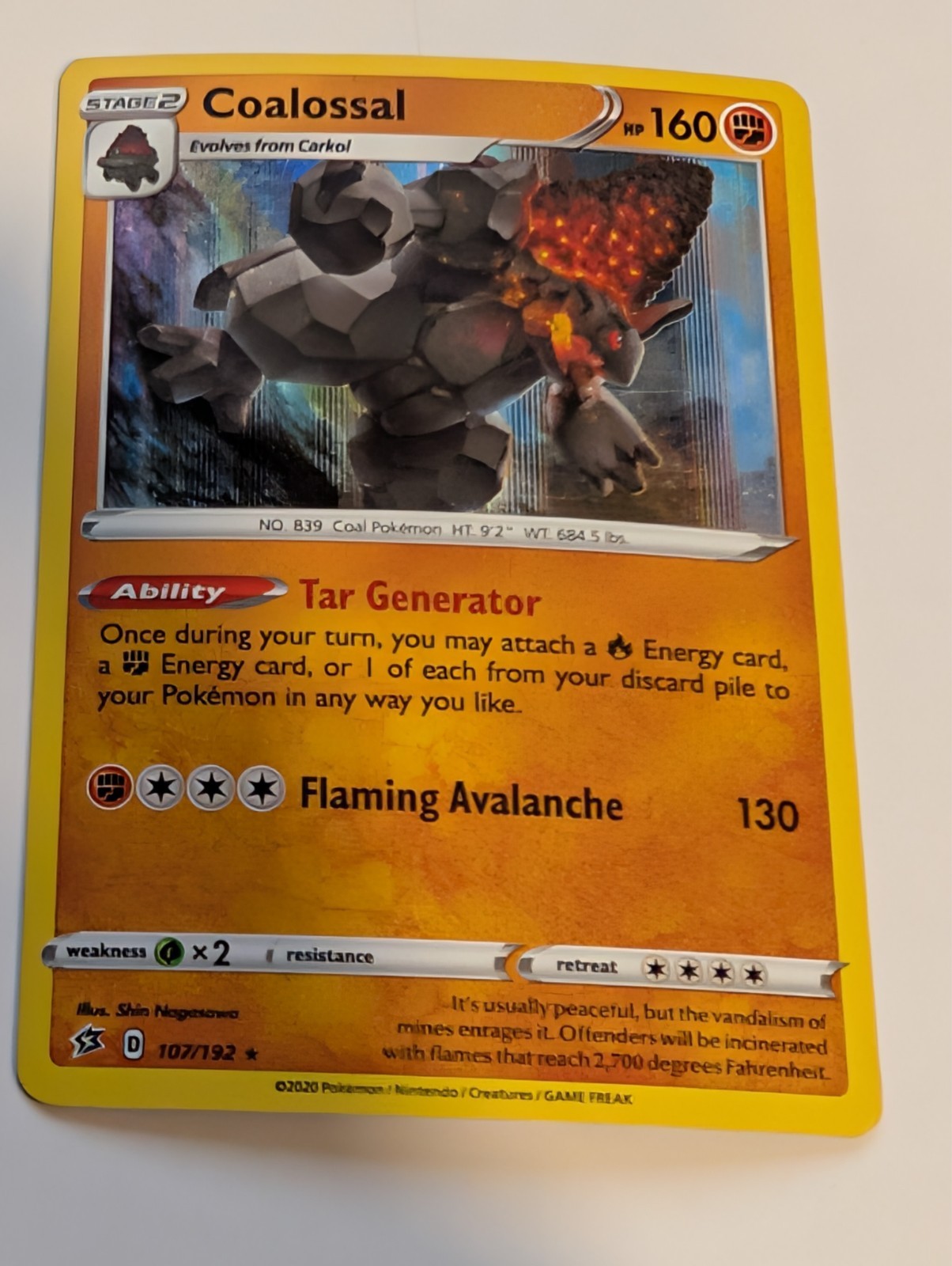 Coalossal 107/192 - Rebel Clash Pokemon Holo Foil Nice!